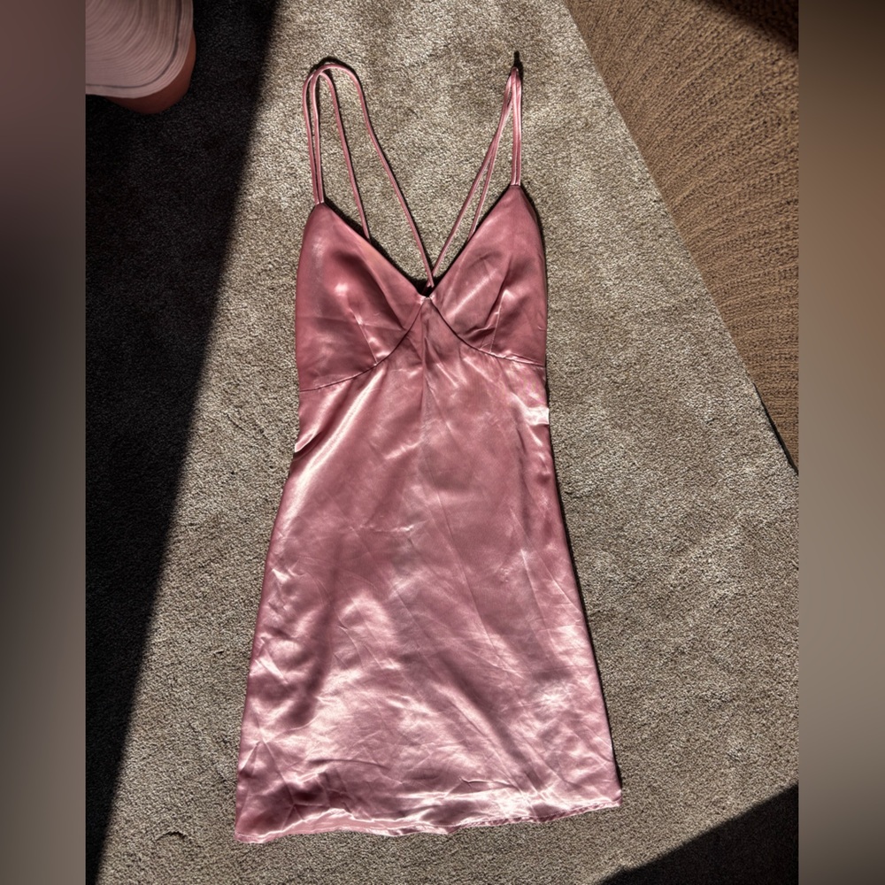 Cider Blush Pink Satin Slip Dress With Open Strapy Back